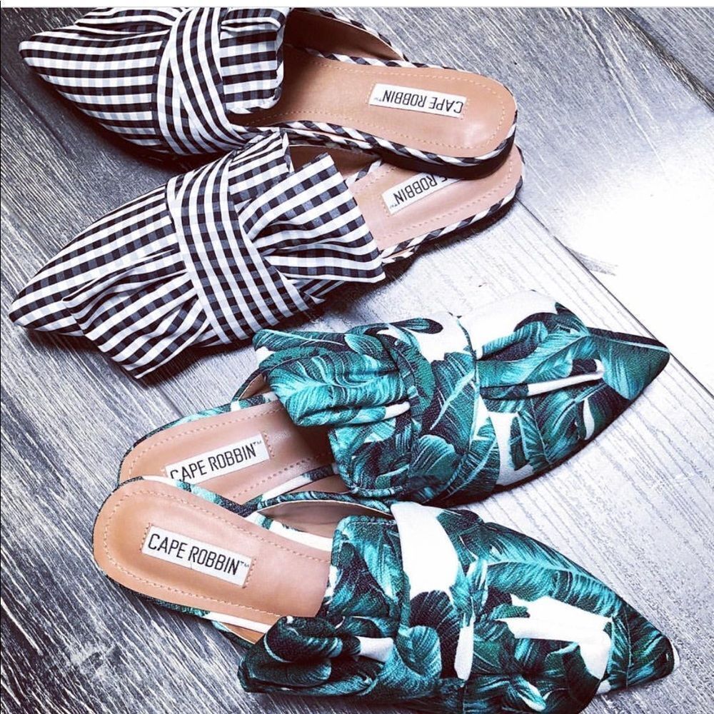  Spring Black gingham bow tie flats 